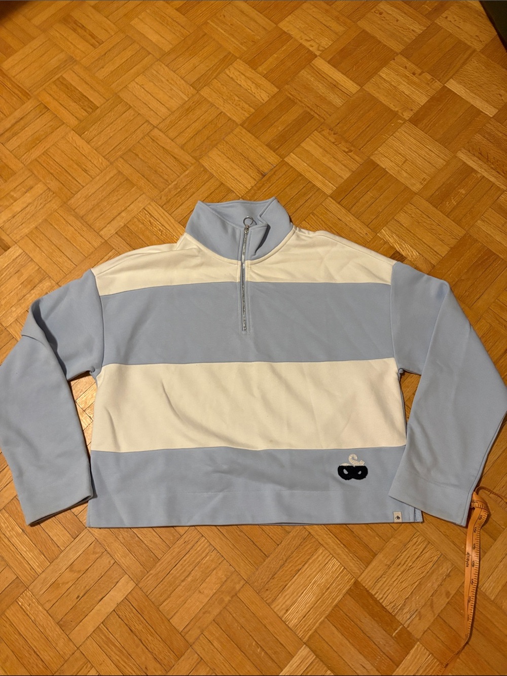 Light Blue and Cream Quarter-Zip Striped Sweater. NWOT